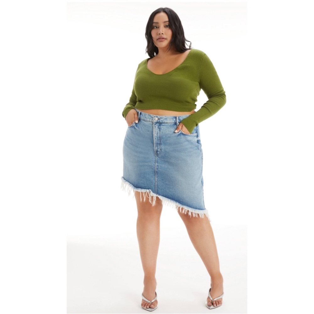 Good American Asymmetrical Denim Skirt